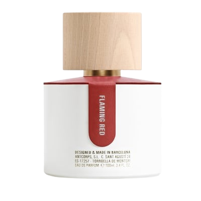 Flacon du parfum Flaming Red – Parfum de niche épicé et ambré.